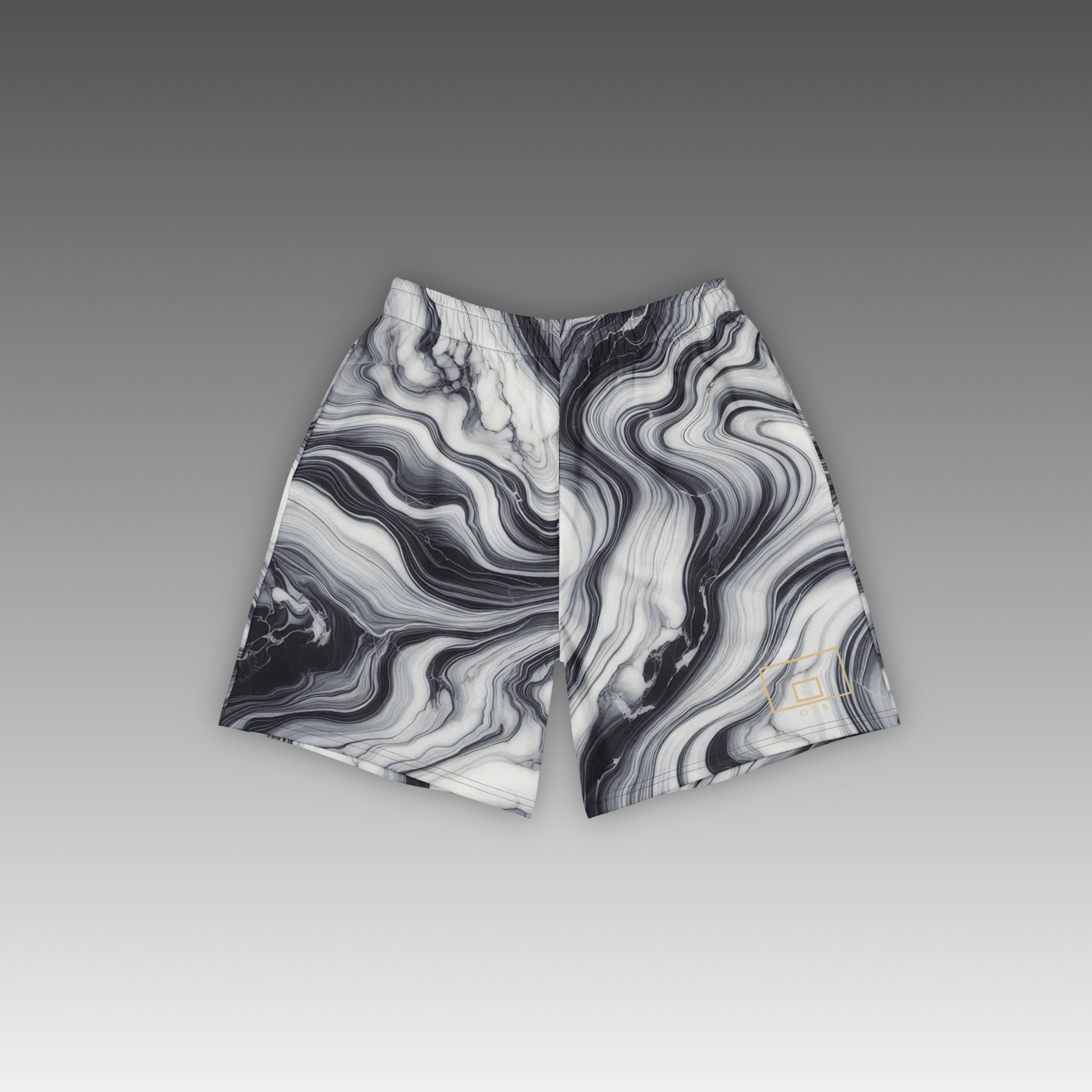 OTB Granite Basketball Shorts - front view showcasing gray shorts with granite stone texture pattern, featuring lightweight performance fabric and comfortable athletic fit for basketball players