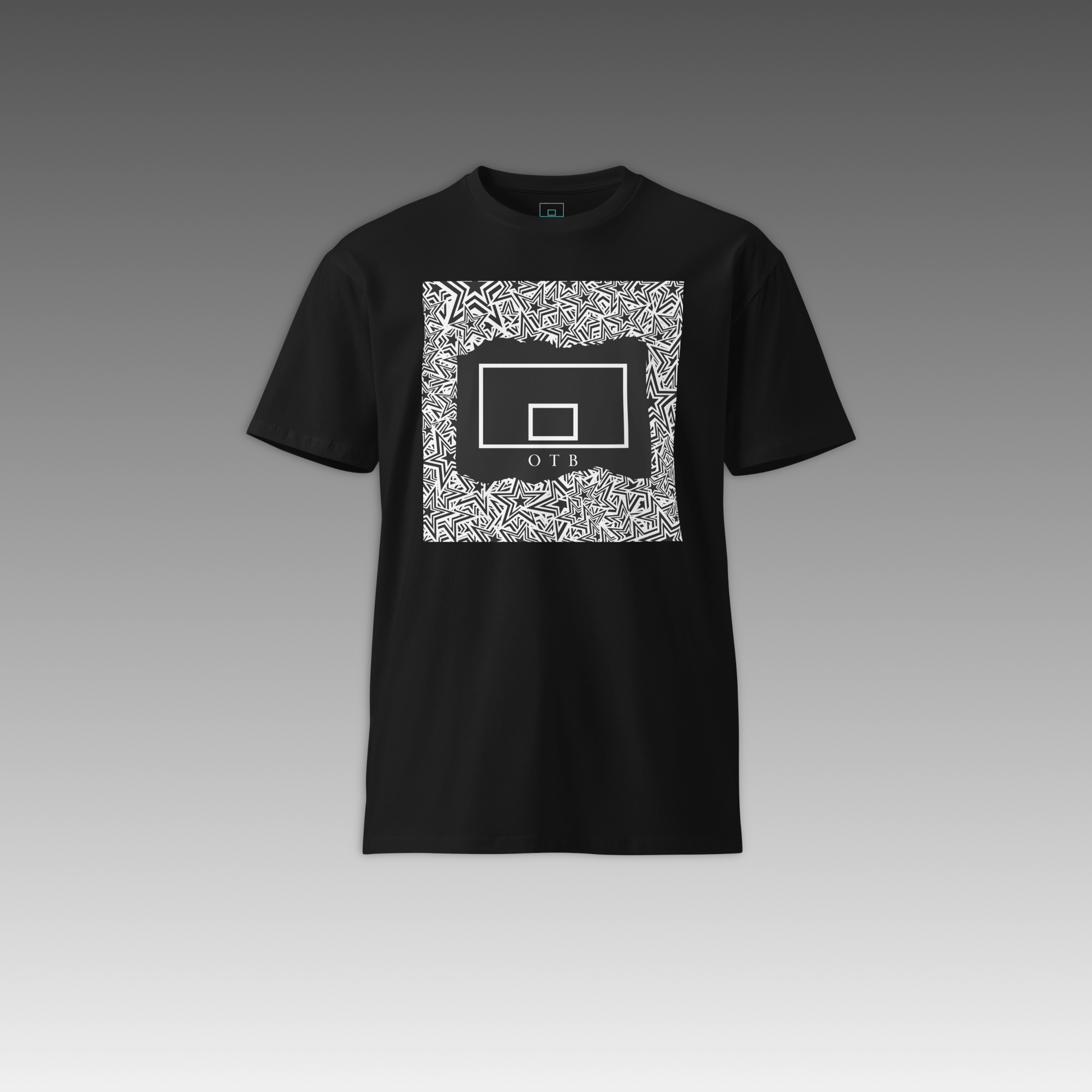 OTB Premium Tee in All-Star design - front view showcasing clean white t-shirt with basketball-inspired star pattern graphics, made from high-quality premium cotton fabric