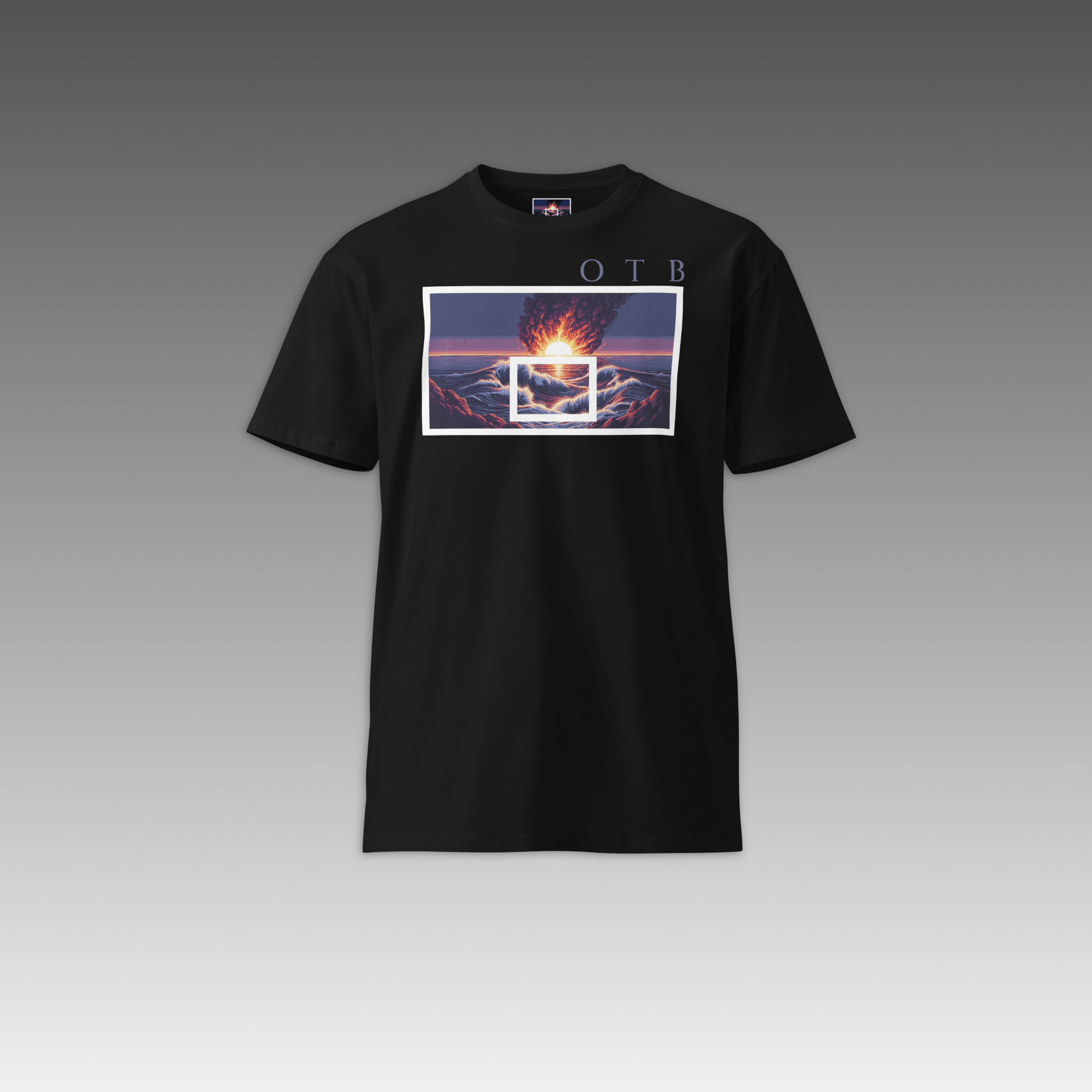 OTB Premium Tee in Duality Flame design - front view showcasing a black t-shirt with dynamic duality flame graphics featuring contrasting fire elements, made from high-quality premium cotton fabric for comfort and style