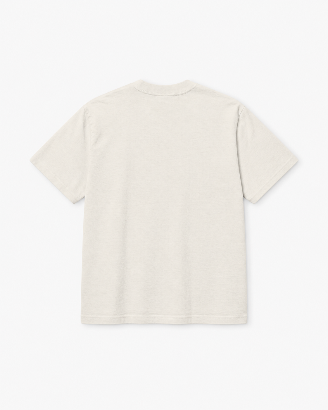 A plain short-sleeve crewneck t-shirt in a light cream or off-white color, shown from the back on a clean white background.