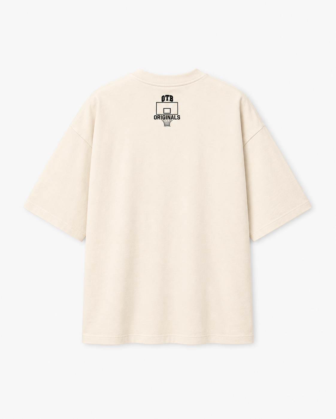 A cream-colored short-sleeve t-shirt shown from the back, featuring a small black graphic of a basketball hoop and the word 'ORIGINALS' printed near the upper center back.