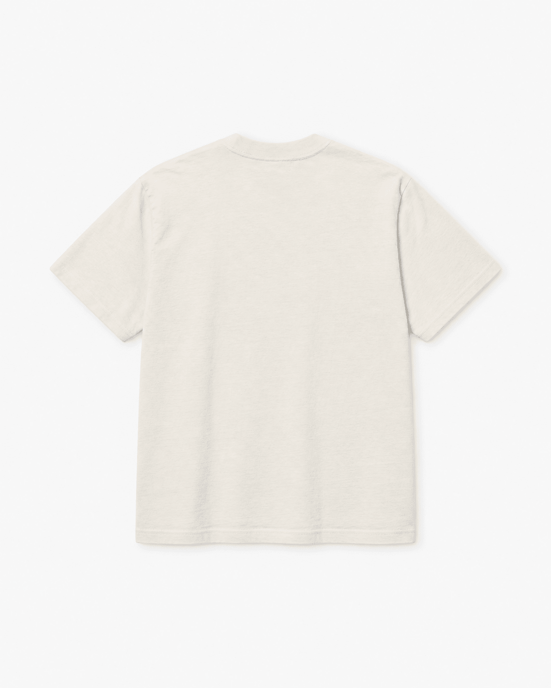 A plain short-sleeve crewneck t-shirt in a light cream or off-white color, shown from the back on a clean white background.