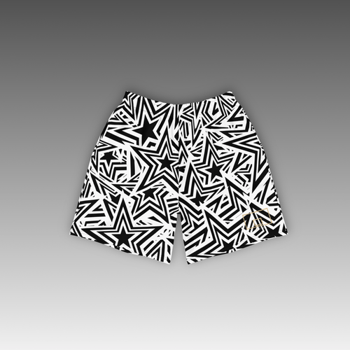 OTB All-Star Basketball Shorts - front view showcasing black shorts with basketball-inspired star pattern design, featuring lightweight performance fabric and comfortable athletic fit for basketball players