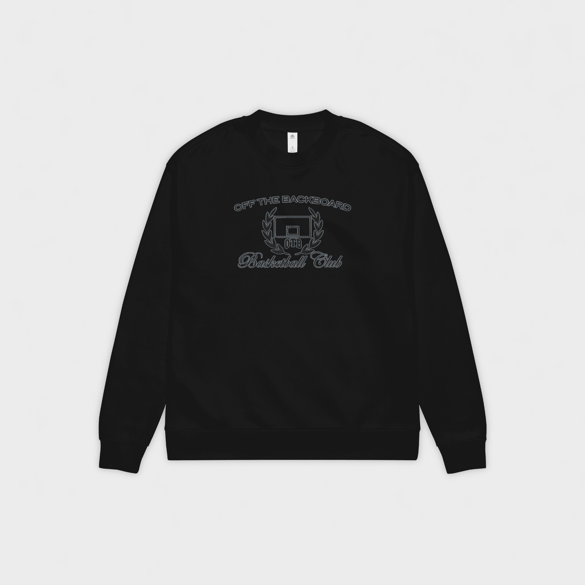 Black sweatshirt with OTB logo on a light gray background