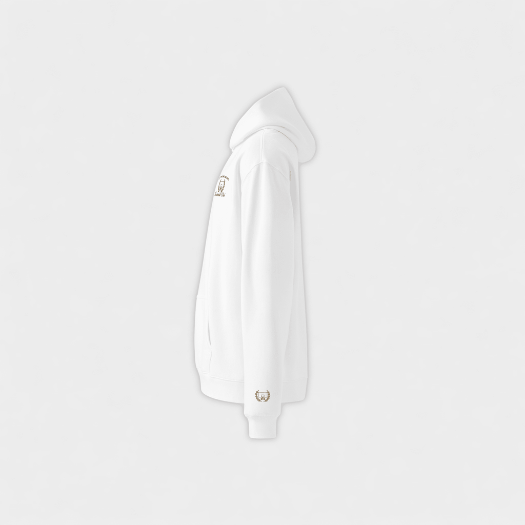 White OTB hoodie on a light gray background