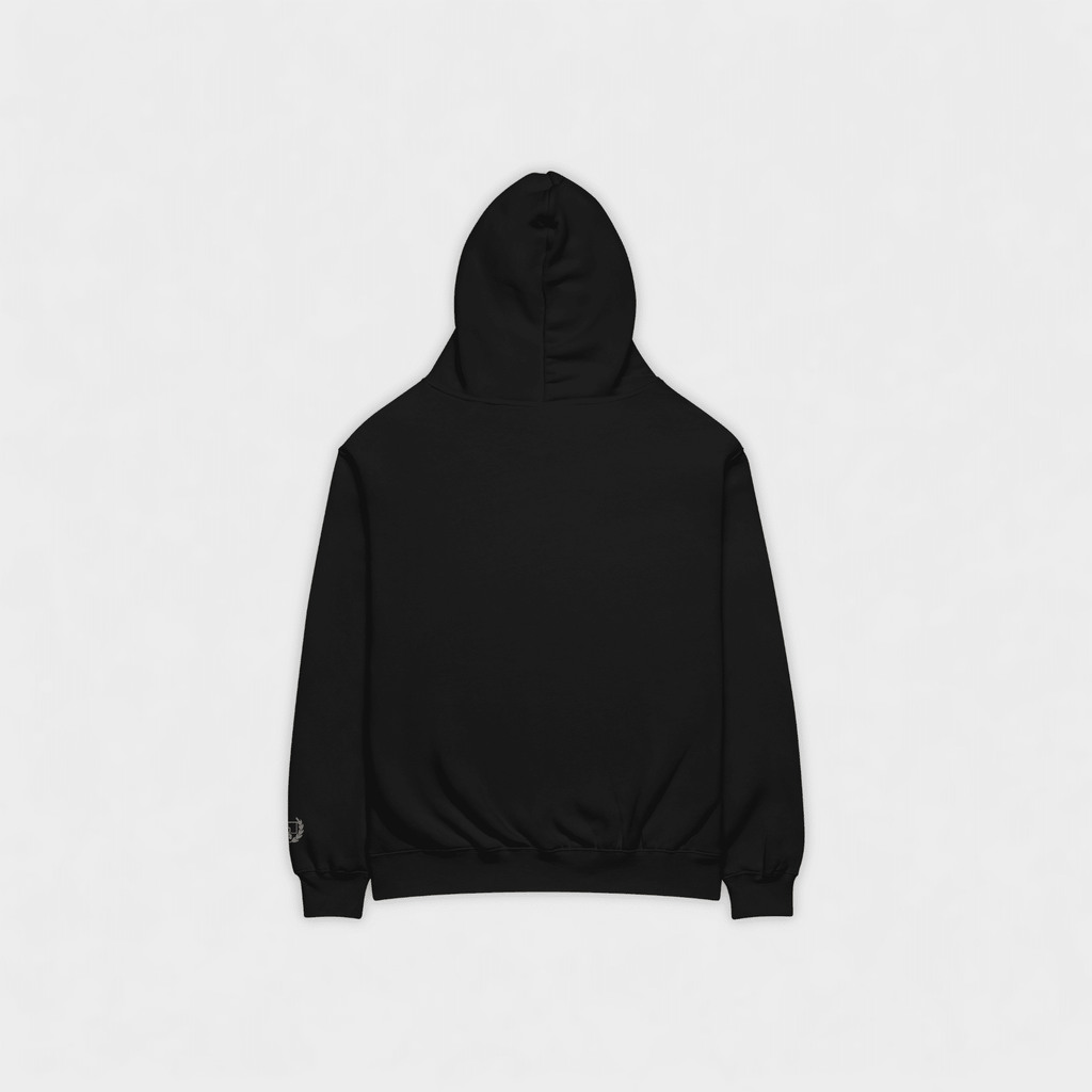 Black hoodie on a light gray background