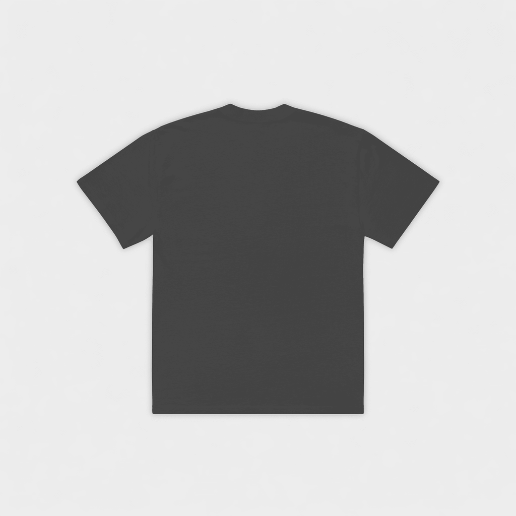 Black t-shirt on a light gray background
