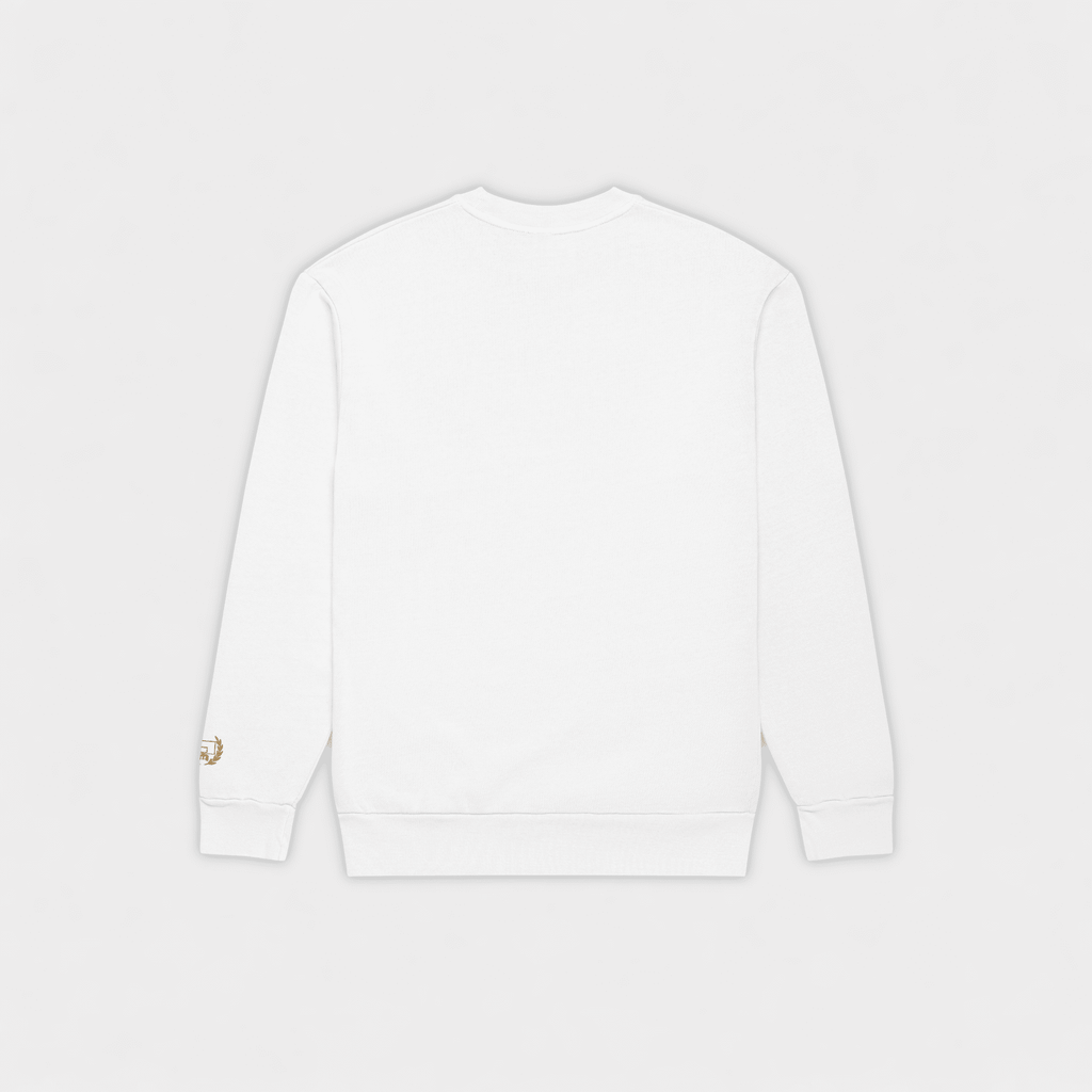 White sweatshirt on a light gray background