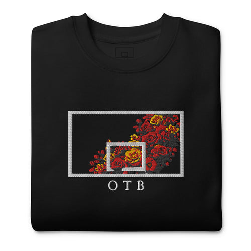 OTB Embroidered Sweatshirt in Floral Burst Large Design - close-up view highlighting the intricate embroidered floral burst details and premium stitching quality