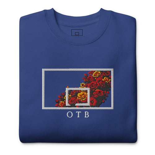 OTB Embroidered Sweatshirt in Floral Burst Large Design - close-up view highlighting the intricate embroidered floral burst details and premium stitching quality