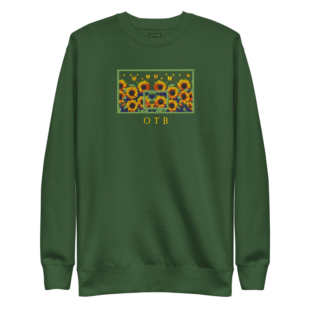 OTB Embroidered Sweatshirt in Sunflower design - front view showcasing premium sweatshirt with embroidered sunflower graphics, featuring high-quality embroidery work and comfortable crew neck