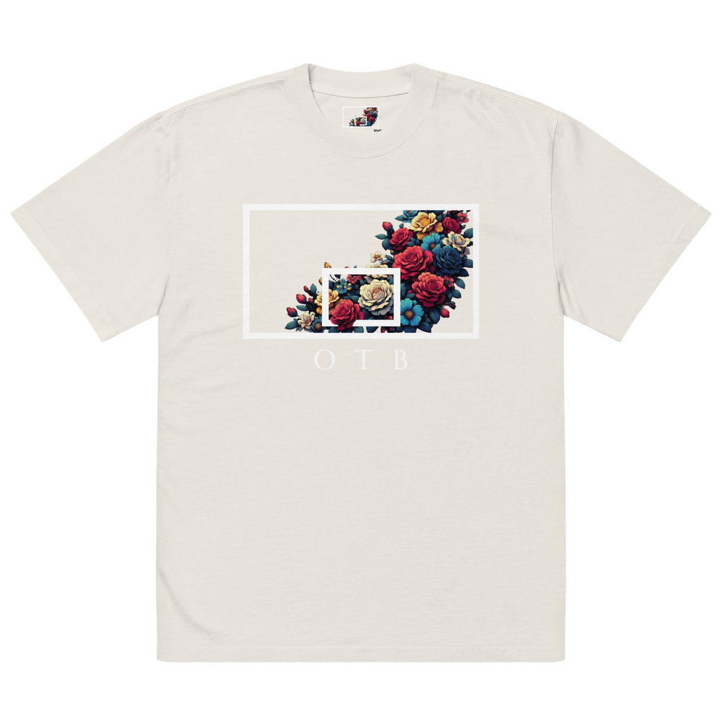 OTB Oversized Tee in Floral Burst design - front view showcasing oversized t-shirt with vibrant floral burst graphics and colorful flower artwork, featuring relaxed fit and premium cotton fabric for ultimate comfort