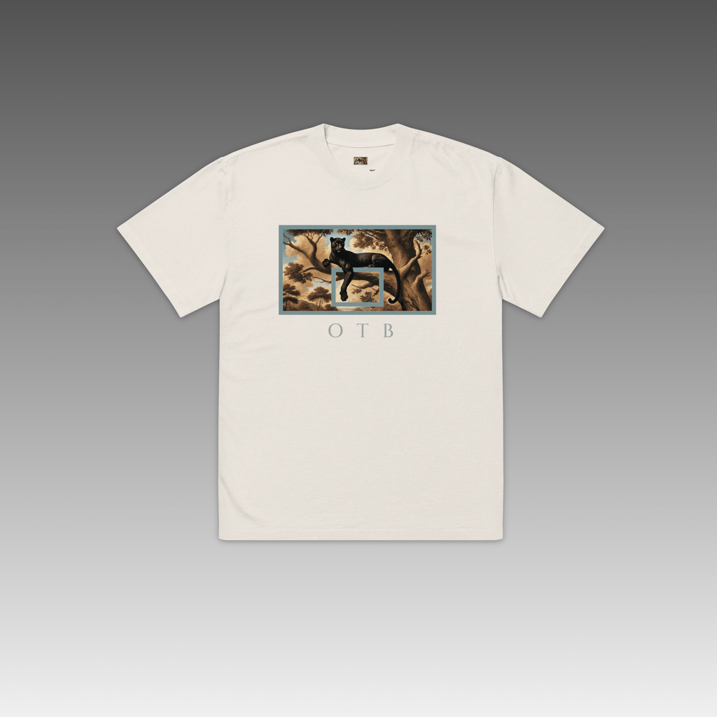 OTB Oversized Tee in Wild Elegance design - front view showcasing white oversized t-shirt with sophisticated wild animal-inspired graphics and elegant design elements, featuring relaxed fit and premium cotton fabric for ultimate comfort