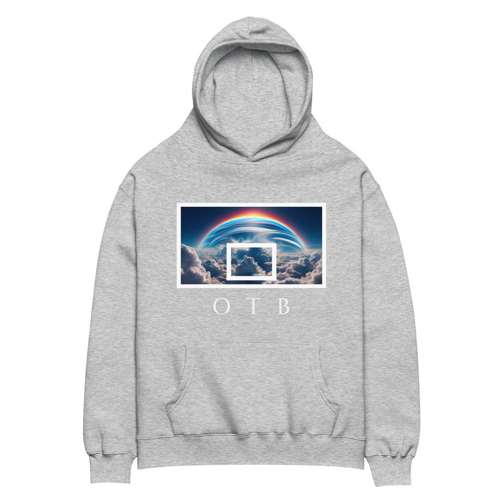 OTB Premium Hoodie in Rainbow Horizon design - front view showcasing hoodie with vibrant rainbow horizon graphics and colorful sky artwork, featuring premium heavyweight fabric and comfortable kangaroo pocket