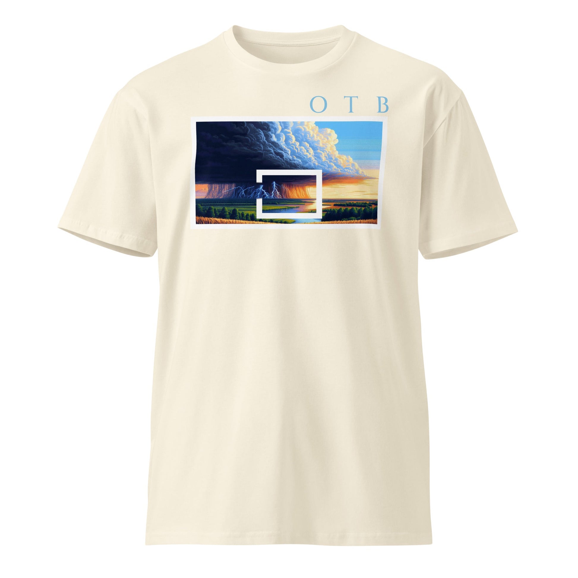 OTB Premium Tee in Duality design - front view showcasing an off-white t-shirt with contrasting dual-tone artwork and duality-inspired graphics, made from high-quality premium cotton fabric for comfort and style