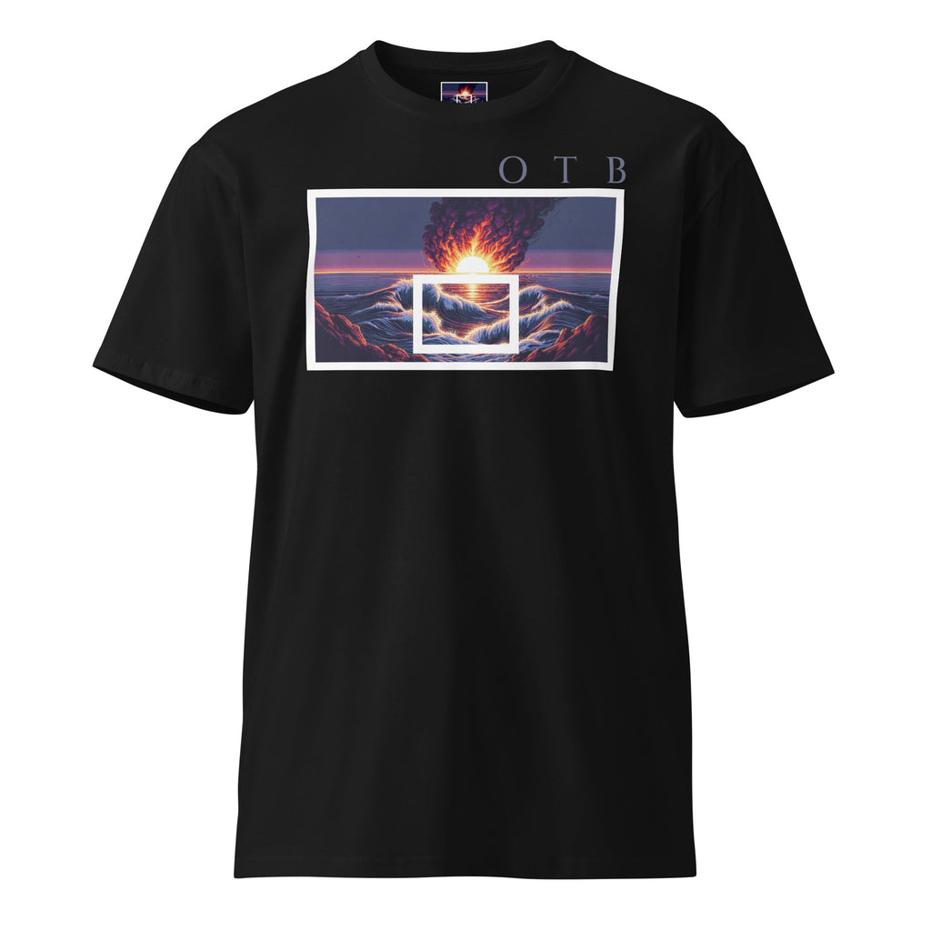 OTB Premium Tee in Duality Flame design - front view showcasing a black t-shirt with dynamic duality flame graphics featuring contrasting fire elements, made from high-quality premium cotton fabric for comfort and style