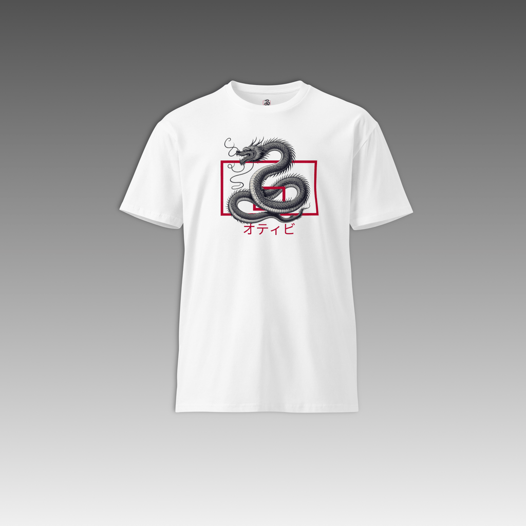 OTB Premium Tee in Ryuu design - front view showing Japanese dragon artwork on high-quality cotton t-shirt