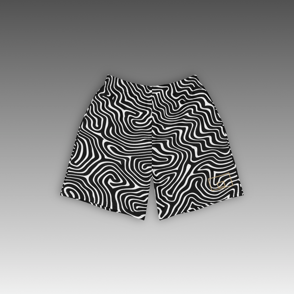 OTB Pufferfish Camo Basketball Shorts - front view showcasing shorts with unique pufferfish camouflage pattern, featuring lightweight performance fabric and comfortable athletic fit for basketball players