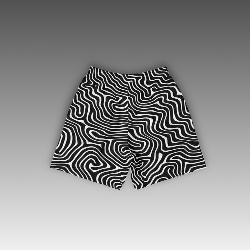 OTB Pufferfish Camo Basketball Shorts - back view displaying the detailed pufferfish camouflage pattern, highlighting the quality construction, elastic waistband, and basketball-ready design