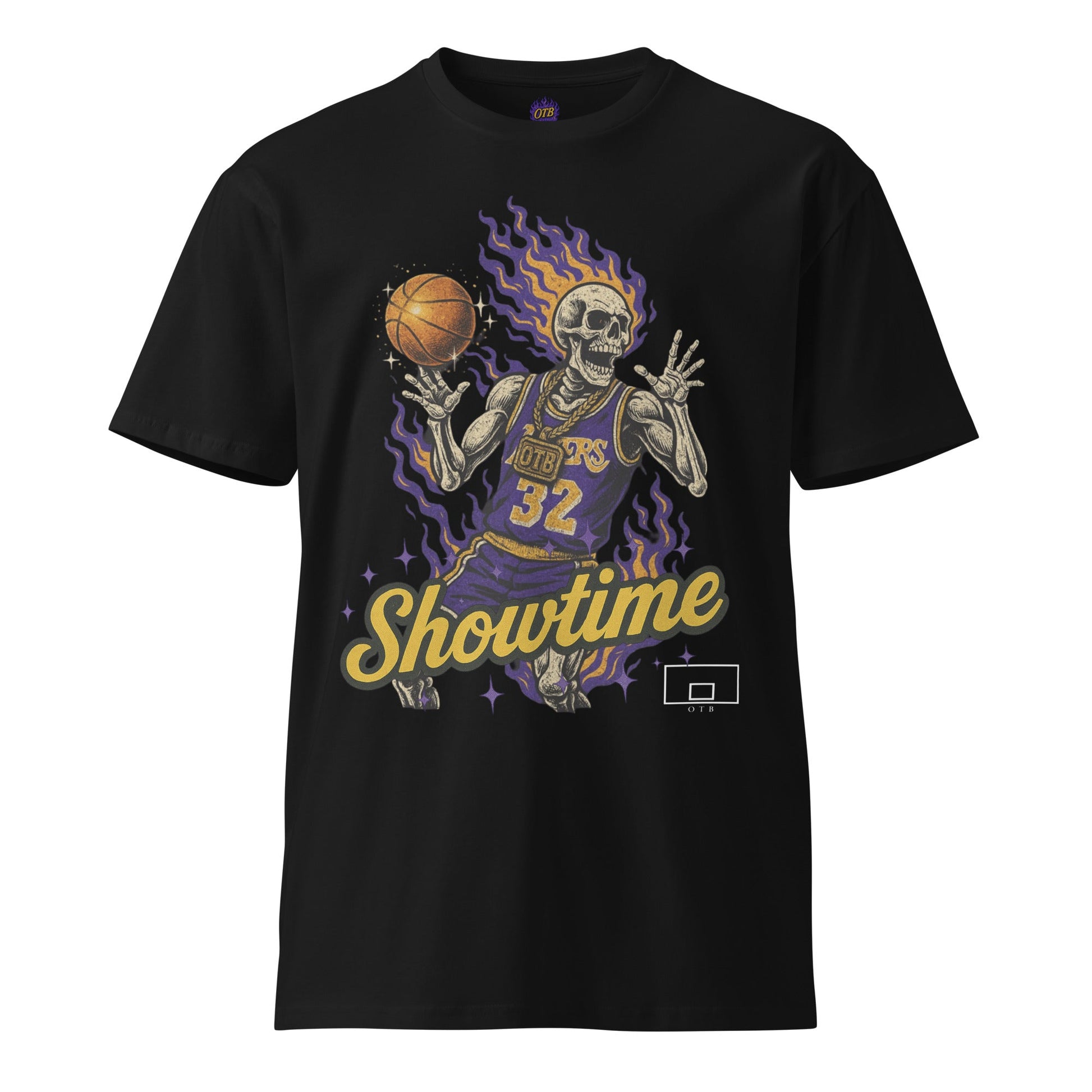 OTB Showtime Premium Tee in black - front view showing basketball-inspired graphic on high-quality cotton t-shirt