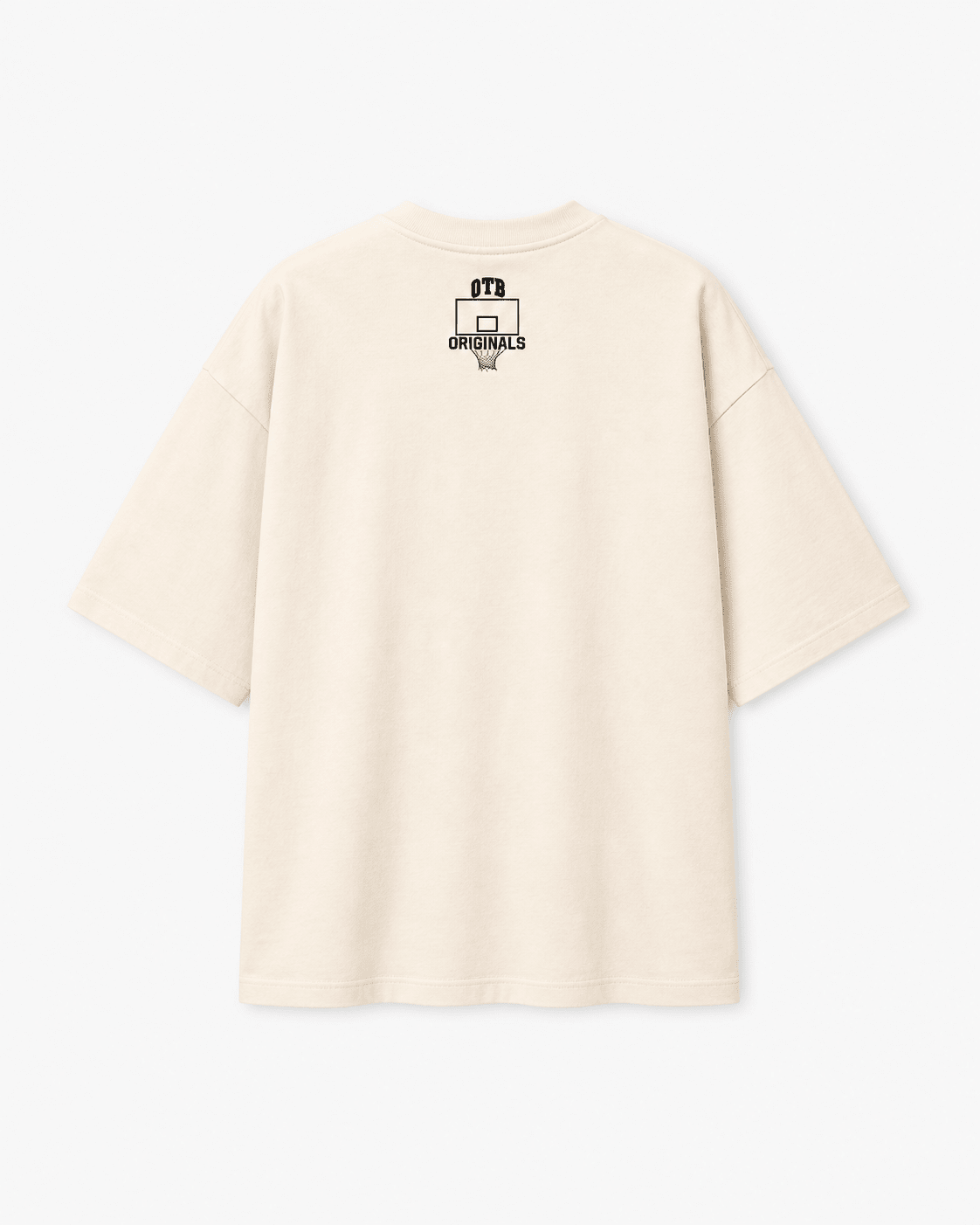 A cream-colored short-sleeve t-shirt shown from the back, featuring a small black graphic of a basketball hoop and the word 'ORIGINALS' printed near the upper center back.