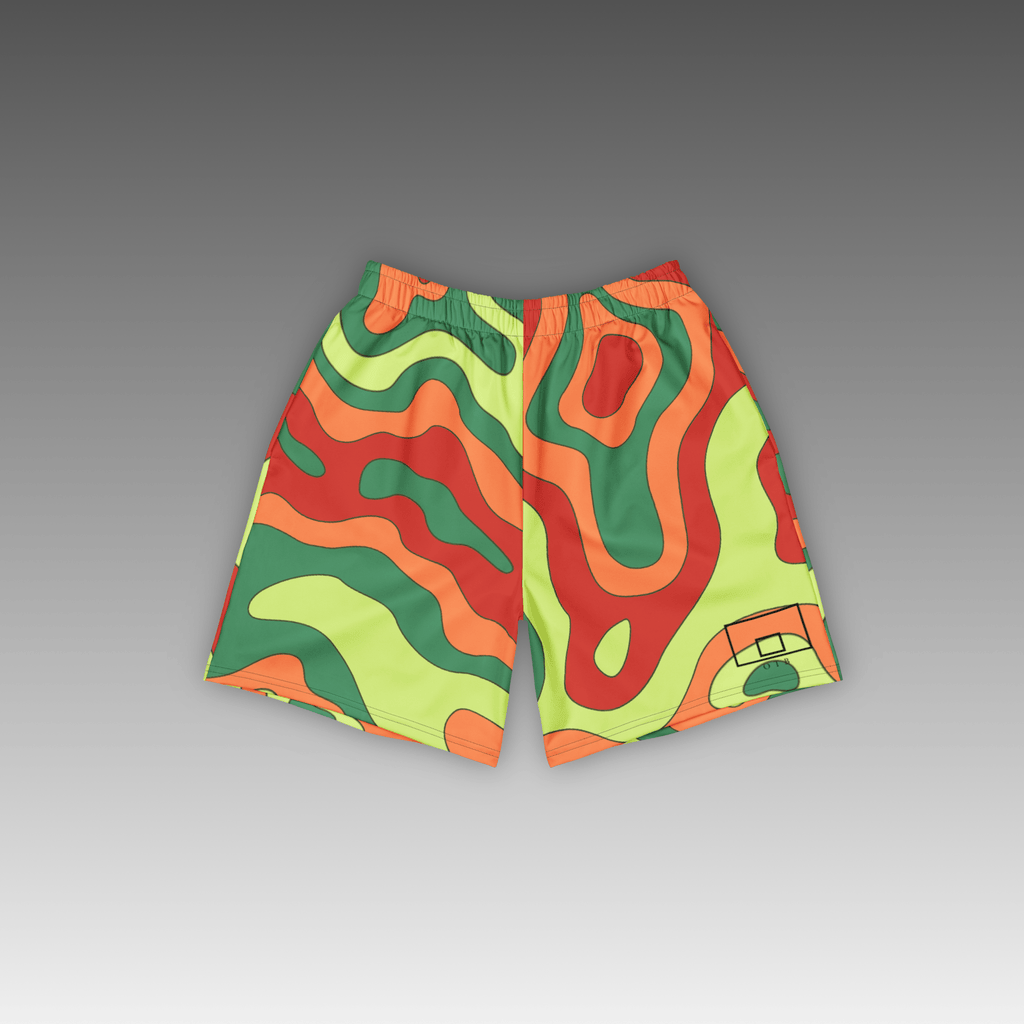 OTB Weatherman II Basketball Shorts - front view showcasing vibrant multicolor shorts with weather radar pattern design, featuring lightweight performance fabric and comfortable athletic fit for basketball players